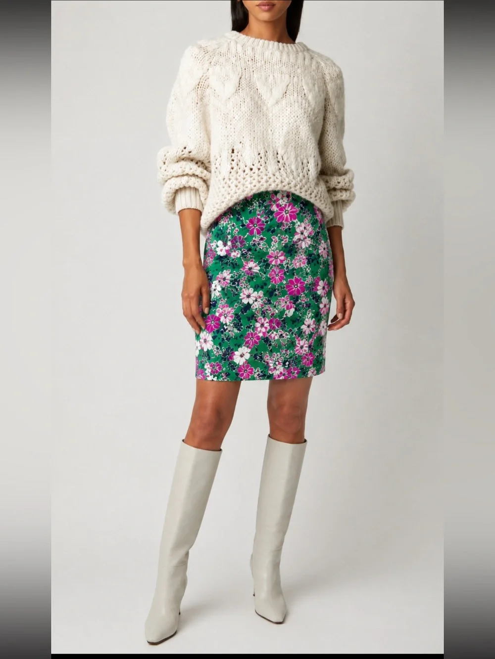 J.Crew Green Floral Pencil Skirt Cotton Stretch Pink White Print Size 6 Women’s